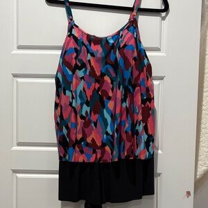 Trim shaper Colorful Abstract Bathing Suit adjustable straps slimming Sz 18